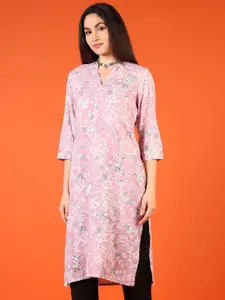 V-Mart Floral Printed Mandarin Collar Straight Kurta
