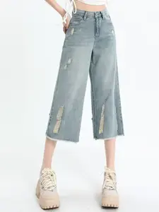 DressBerry Women Straight Fit Low Distress Light Fade Jeans