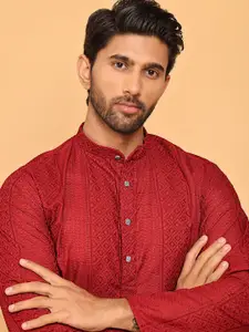 Anouk Maroon Geometric Embroidered Sequinned Work Pure Cotton Straight Kurta