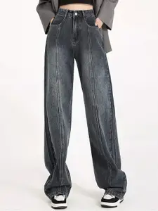 DressBerry Women Wide Leg High-Rise Light Fade Jeans