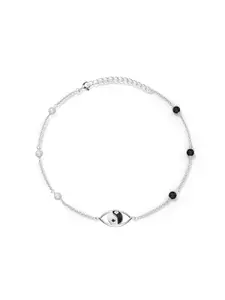 Kicky And Perky Sterling Silver Rhodium-Plated Pearls Studded Yin-Yang Shaped Anklet