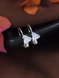 I Jewels Silver-Plated Artificial Stones Studded Triangular Shaped Drop Earrings