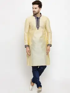 Larwa Embroidered Woven Design Mandarin Collar Kurta With Pyjamas