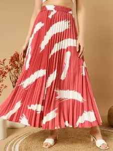 ZWERLON Women Printed Pleated A-Line Maxi Skirt