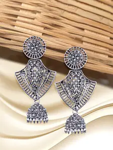 Anouk Rhodium-Plated Contemporary Shaped Oxidised Drop Earrings