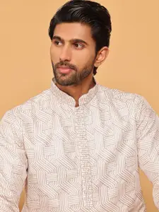 Anouk Beige Geometric Embroidered Mandarin Collar Straight Kurta