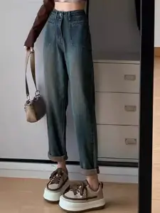 DressBerry Women Mid-Rise Light Fade Dad Fit Cotton Jeans