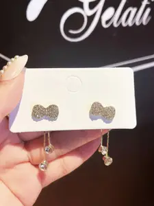 Celestique Korean Gold-Plated Artificial Stones & Beaded Contemporary Shaped Drop Earrings