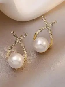 Celestique Korean Artificial Stones Studded & Pearl Beaded Contemporary Studs