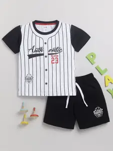 LITTLE NINJA Boys Striped Round Neck Pure Cotton T-Shirt With Shorts