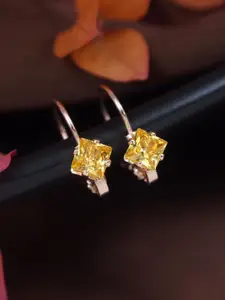 I Jewels Rose Gold-Plated Artificial Stones Studded Square Shaped Drop Earrings