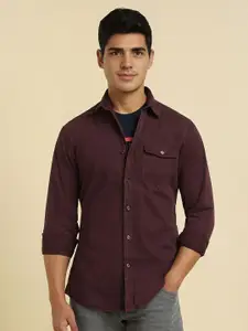 Allen Solly Men Custom Fit Spread Collar Solid Cotton Casual Shirt