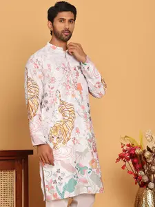 Anouk White Floral Embroidered Sequinned Work Mandarin Collar Straight Kurta