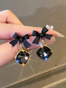 Celestique Korean Artificial Stones Studded Contemporary Shaped Drop Earrings