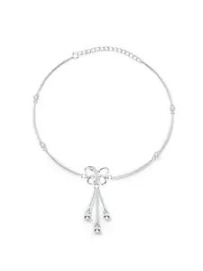 Kicky And Perky Sterling Silver Rhodium-Plated Pearls Studded Butterfly Shaped Anklet
