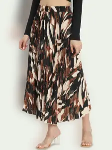 ZWERLON Women Printed Accordion Pleats Slip-On Flared Midi Skirt