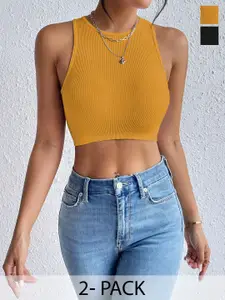 BAESD Women Pack Of 2 Ribbed Round Neck Tops