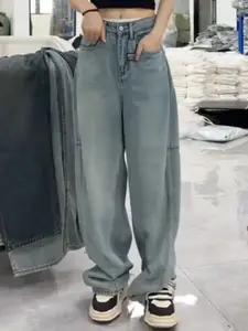 DressBerry Women Cotton Wide Leg High-Rise Light Fade Jeans