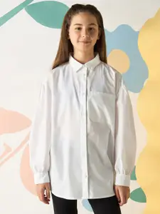 max Girls Relaxed Fit Spread Collar Solid Cotton Casual Shirt
