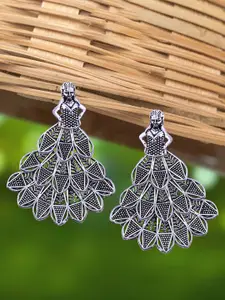 Anouk Rhodium-Plated Contemporary Shaped Oxidised Drop Earrings
