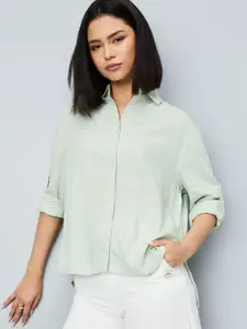max Women Relaxed Fit Spread Collar Solid Casual Shirt