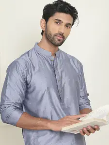 Anouk Grey Geometric Woven Design Mandarin Collar Jacquard Straight Kurta