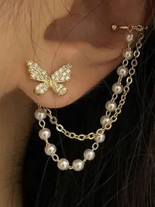 Celestique Artificial Stones Studded Contemporary Shaped Ear Cuffs