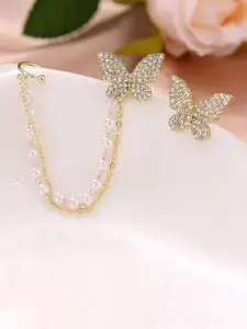 Celestique Stones Studded And Pearls Beaded Contemporary Ear Cuffs