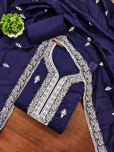 MANVAA Floral Embroidered Chanderi Cotton Unstitched Dress Material