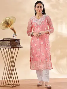 Club Loom Floral Embroidered Cotton Chikankari Straight Kurta