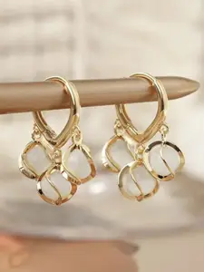 Celestique Gold-Plated Pearls Beaded Contemporary Shaped Drop Earrings