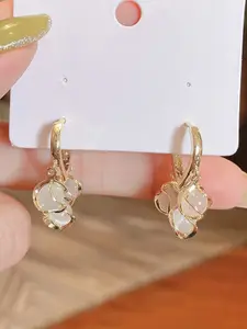 Celestique Gold-Plated Artificial Beaded Contemporary Shaped Hoop Earrings