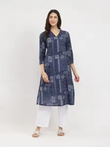 Pink Fort Geometric Printed V-Neck Cotton Straight Kurta