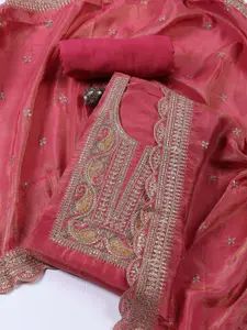 Meena Bazaar Floral Embroidered Zari Unstitched Dress Material