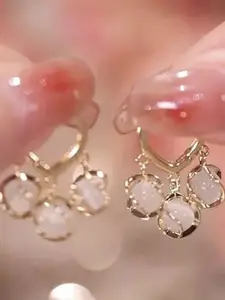 Celestique Gold-Plated Artificial Stones Studded Contemporary Hoop Earrings