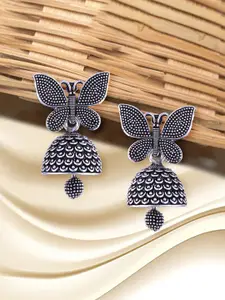 Anouk Rhodium-Plated Dome Shaped Oxidised Jhumkas