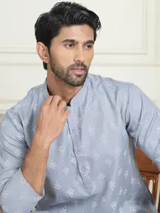 Anouk Blue Floral Printed Mandarin Collar Straiight Kurta