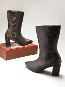 CLOG LONDON Women Textured Heeled Mid-Top Winter Boots