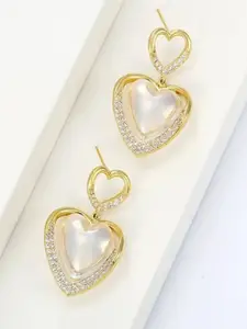 Celestique Artificial Stones Studded Heart Shaped Drop Earrings