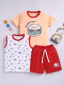 LITTLE NINJA Boys Printed Round Neck Pure Cotton T-Shirt With Shorts & T-Shirt