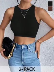 BAESD Women Pack Of 2 Ribbed Ribbed Round Neck Tops