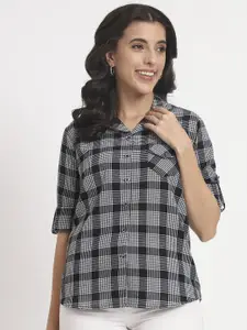 ANGOORI FASHION Women Straight Fit Spread Collar Checked Cotton Casual Shirt