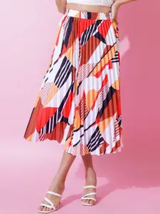 ZWERLON Women Printed Pleated Midi Skirt