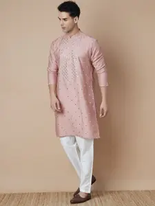 Melange by Lifestyle Geometric Embroidered Mandarin Collar Mirror Work Straight Kurta