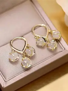 Celestique Gold-Plated Artificial Beaded Contemporary Shaped Korean Hoop Earrings