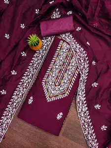 MANVAA Floral Embroidered Chanderi Cotton Unstitched Dress Material