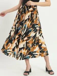 ZWERLON Women Printed Pleated A-Line Midi Skirt