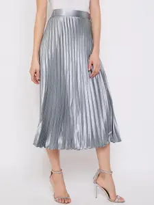 ZWERLON Women Pleated A-Line Midi Skirt