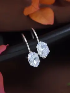 I Jewels Silver-Plated Artificial Stones Studded Oval Shaped Drop Earrings