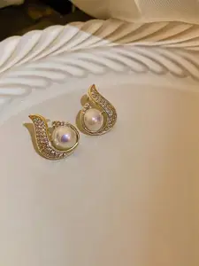 Celestique Artificial Stones Studded And Pearl Beaded Contemporary Studs